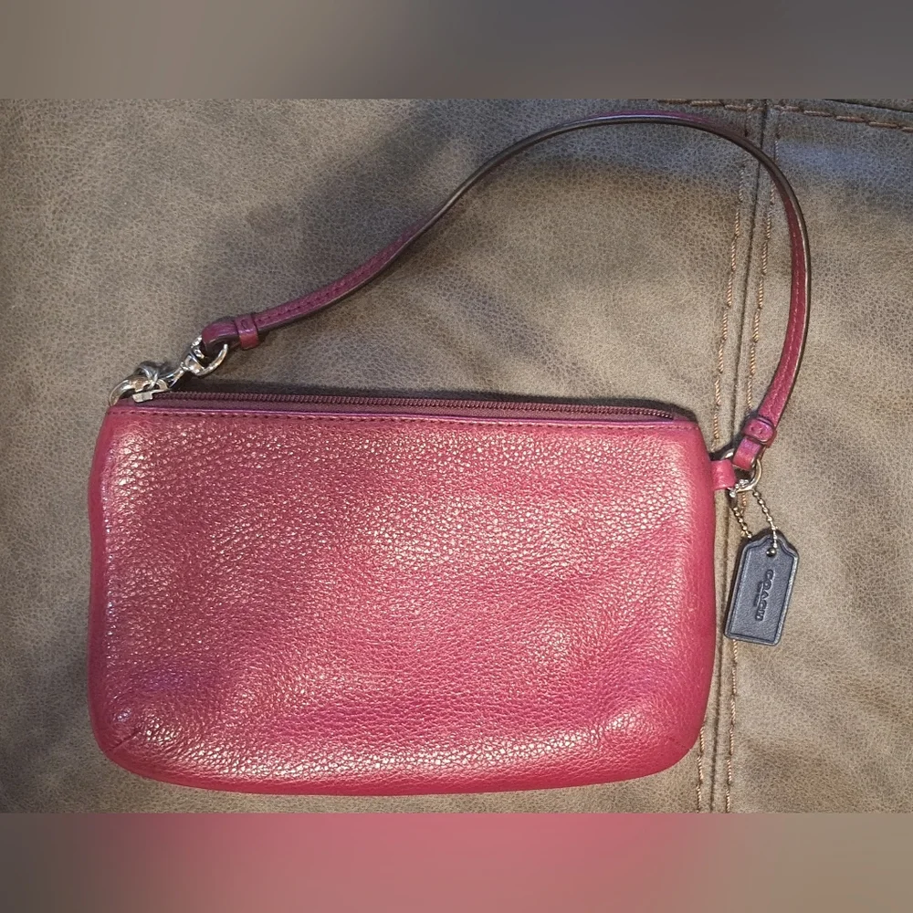 Red Coach Leather Wristlet Logo Tag Office School Work Church NWOT